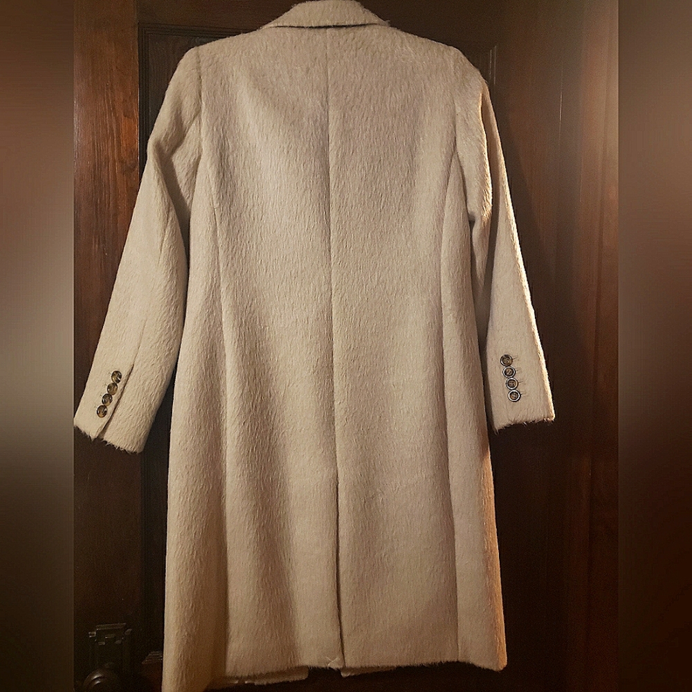Ann Taylor Chesterfield Faux Fur Cream Trench Long Dress Coat - Picture 8 of 9